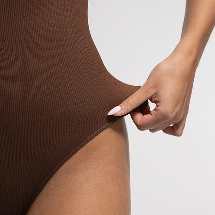 Wholesale Seamless Ribbed Zip Front Sleeveless Briefs Bodysuit.