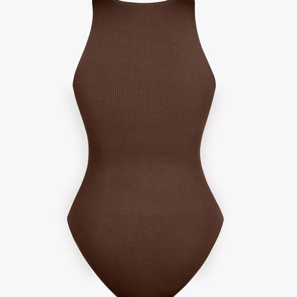 Wholesale Seamless Ribbed Zip Front Sleeveless Briefs Bodysuit.