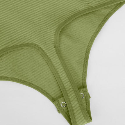 Wholesale Seamless Ribbed Sexy Hollow Scoop Neck Waist Tummy Control Thong Bodysuit.