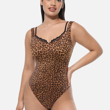 Wholesale Lace V-Neck T-Back Waist and Abdomen Shaping Thong Bodysuit.