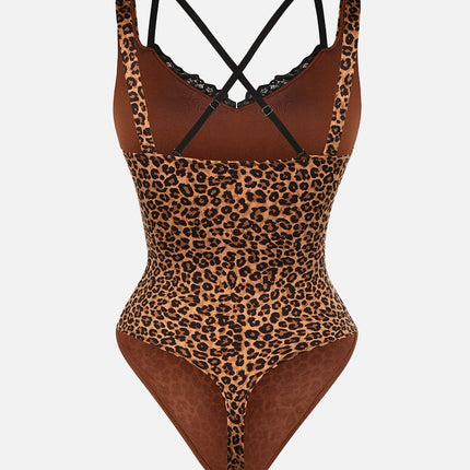 Wholesale Lace V-Neck T-Back Waist and Abdomen Shaping Thong Bodysuit.