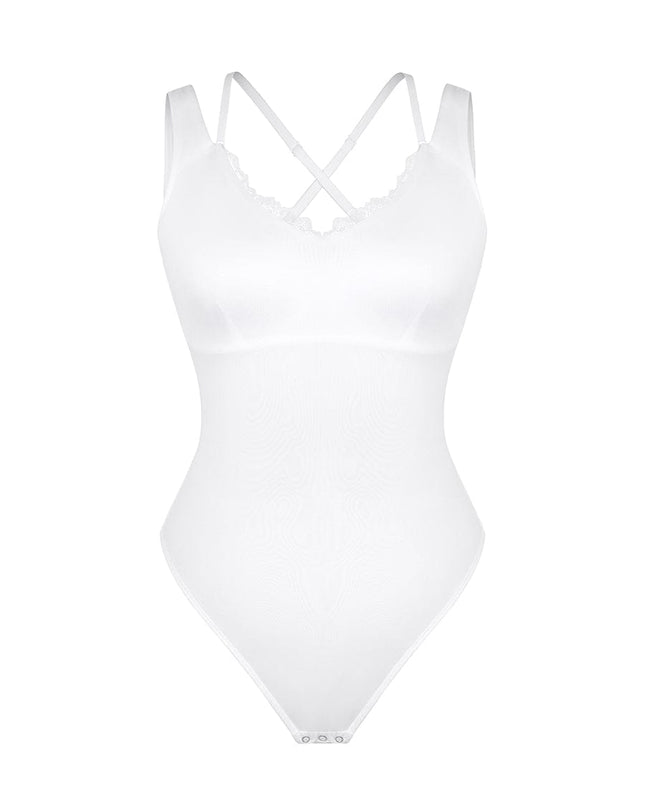 Wholesale Lace V-Neck T-Back Waist and Abdomen Shaping Thong Bodysuit.