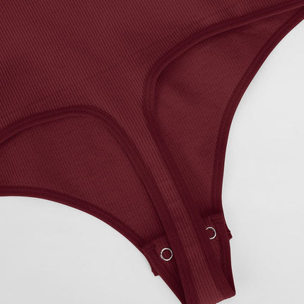 Wholesale Seamless Ribbed Sexy Hollow Scoop Neck Waist Tummy Control Thong Bodysuit.