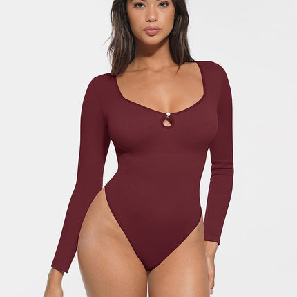 Wholesale Seamless Ribbed Sexy Hollow Scoop Neck Waist Tummy Control Thong Bodysuit.