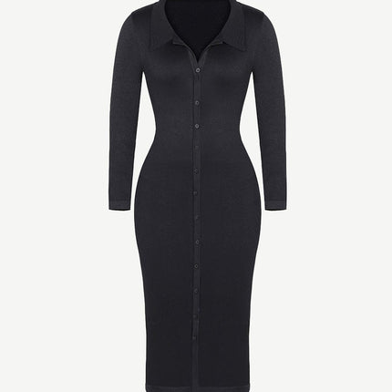 Wholesale Seamless Waist Trimming Retro Long Sleeve Shirt Dress
