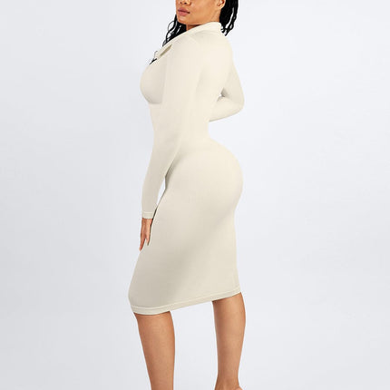 Wholesale Seamless Waist Trimming Retro Long Sleeve Shirt Dress