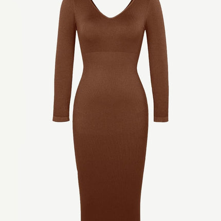 Wholesale ?? Eco-friendly Seamless V Neck Long Sleeve Waist Trimming Shaper Dress