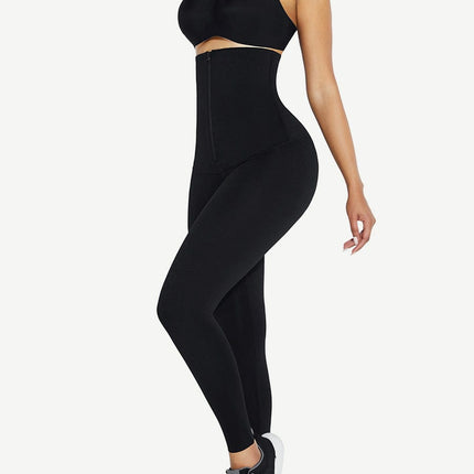 [Pre-Order] Wholesale Black Waist Trainer 2-In-1 Leggings With Zipping Hourglass Figure