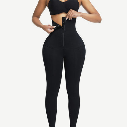 [Pre-Order] Wholesale Black Waist Trainer 2-In-1 Leggings With Zipping Hourglass Figure