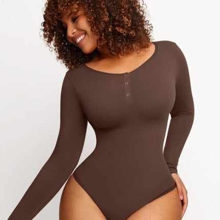 Wholesale Seamless Outer Long Sleeve Thong Bodysuit