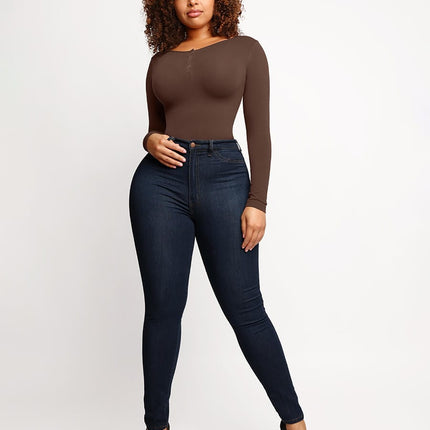 Wholesale Seamless Outer Long Sleeve Thong Bodysuit