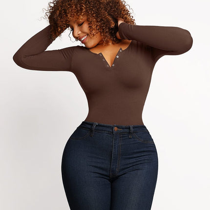 Wholesale Seamless Outer Long Sleeve Thong Bodysuit