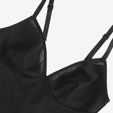 Wholesale Sexy Deep V-Neck Mesh Sheer Bodysuit