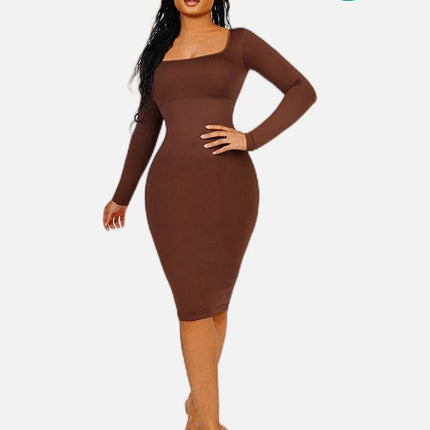 Wholesale Seamless Square Neck Long Sleeve Shaper Dress