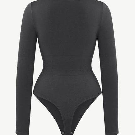 Wholesale Seamless Square Neck Long Sleeve 360Â° Waist Control Thong Bodysuit