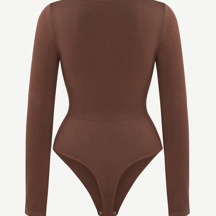 Wholesale Seamless Square Neck Long Sleeve 360Â° Waist Control Thong Bodysuit