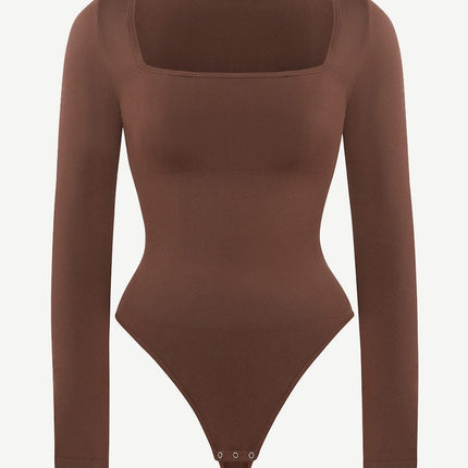 Wholesale Seamless Square Neck Long Sleeve 360Â° Waist Control Thong Bodysuit