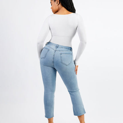 Wholesale Seamless Square Neck Long Sleeve 360Â° Waist Control Thong Bodysuit