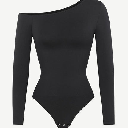 Wholesale Seamless Diagonal Neck Long Sleeve Waist Trimming Thong Bodysuit