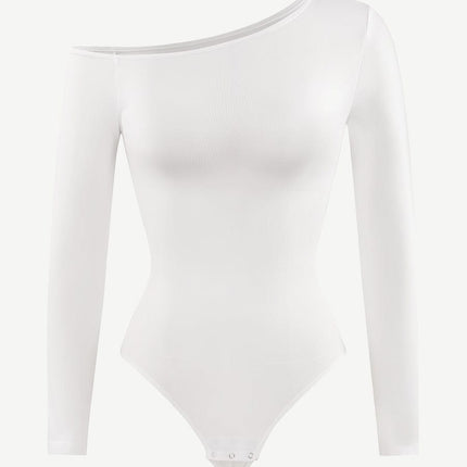 Wholesale Seamless Diagonal Neck Long Sleeve Waist Trimming Thong Bodysuit