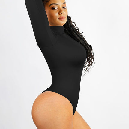 Wholesale Seamless Eco-friendly Turtle Neck Long Sleeve Thong Bodysuit