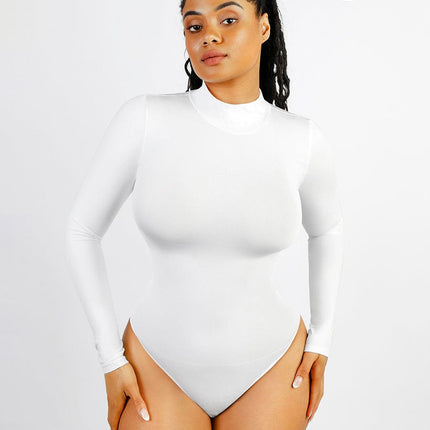 Wholesale Seamless Eco-friendly Turtle Neck Long Sleeve Thong Bodysuit