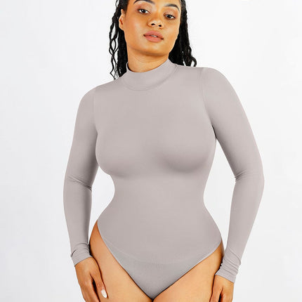 Wholesale Seamless Eco-friendly Turtle Neck Long Sleeve Thong Bodysuit