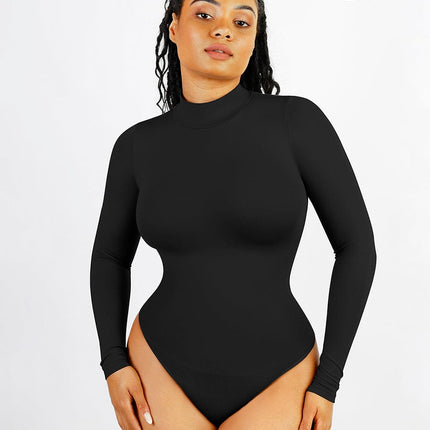 Wholesale Seamless Eco-friendly Turtle Neck Long Sleeve Thong Bodysuit