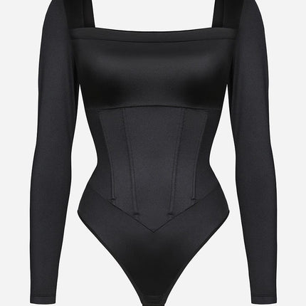 Wholesale Retro Square Neck Built in corset Tummy Control Bodysuit With removable coasters