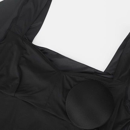 Wholesale Retro Square Neck Built in corset Tummy Control Bodysuit With removable coasters