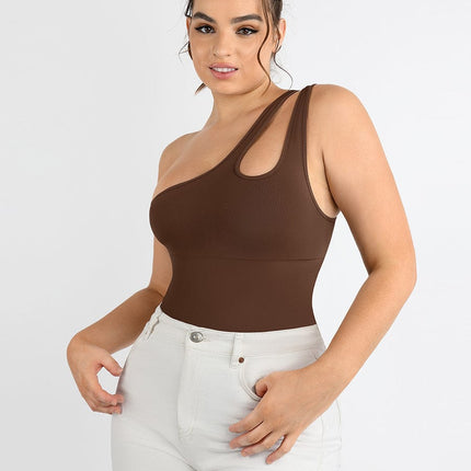 Wholesale One-shoulder Cut Out Waist and Abdomen Compression Shapewear Bodysuit