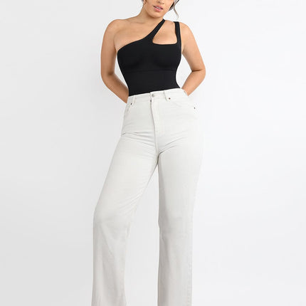Wholesale One-shoulder Cut Out Waist and Abdomen Compression Shapewear Bodysuit
