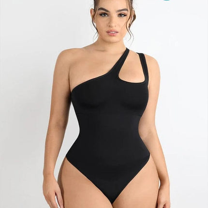 Wholesale One-shoulder Cut Out Waist and Abdomen Compression Shapewear Bodysuit