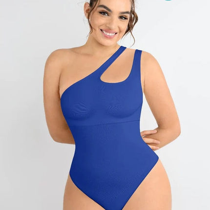 Wholesale One-shoulder Cut Out Waist and Abdomen Compression Shapewear Bodysuit