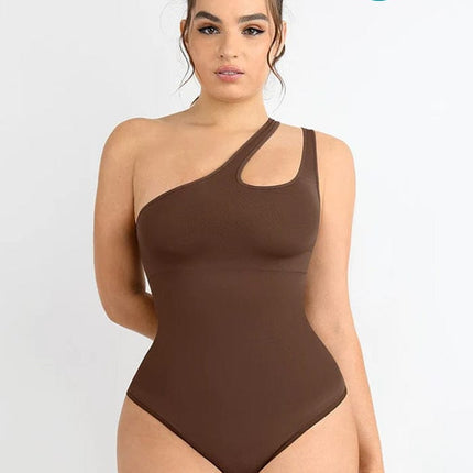 Wholesale One-shoulder Cut Out Waist and Abdomen Compression Shapewear Bodysuit