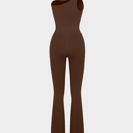 Wholesale Seamless Sloped Shoulders Shaping Bodysuit Dress with Flared Legs
