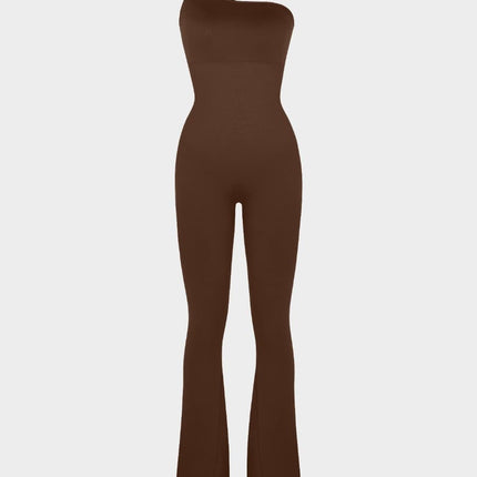 Wholesale Seamless Sloped Shoulders Shaping Jumpsuit with Flared Legs
