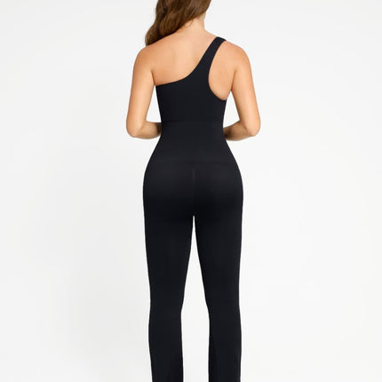 Wholesale Seamless Sloped Shoulders Shaping Bodysuit Dress with Flared Legs