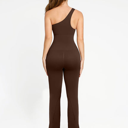 Wholesale Seamless Sloped Shoulders Shaping Bodysuit Dress with Flared Legs