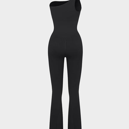 Wholesale Seamless Sloped Shoulders Shaping Jumpsuit with Flared Legs