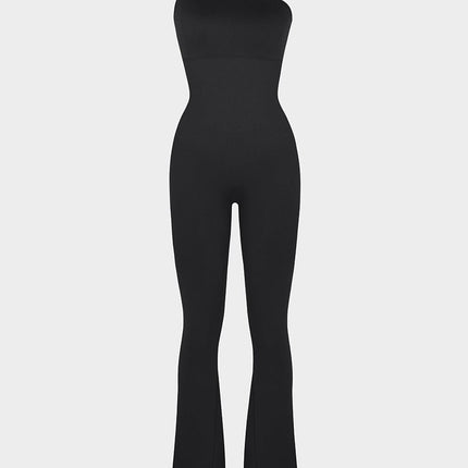 Wholesale Seamless Sloped Shoulders Shaping Jumpsuit with Flared Legs