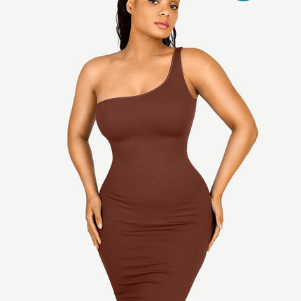 Wholesale ??Seamless Eco-friendly One-shoulder Slanted Neck Waist Trimming Shaper Dress