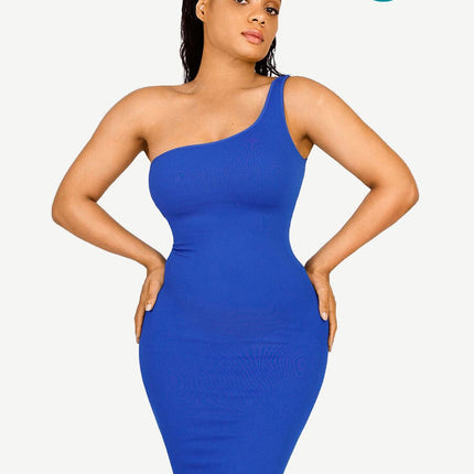 Wholesale ??Seamless Eco-friendly One-shoulder Slanted Neck Waist Trimming Shaper Dress