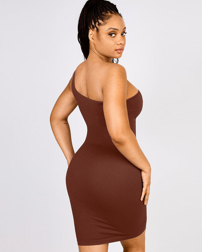 Wholesale 🌿Seamless Eco-friendly One-shoulder Slanted Neck Waist Trimming Shaper Dress