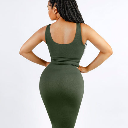 Wholesale ?? Eco-friendly Seamless Deep V-neck Waist Trimming Shaping Dress with Removable Pads