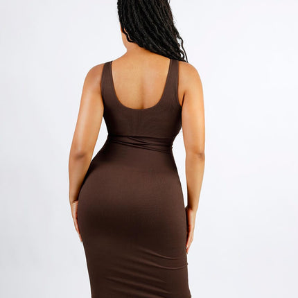 Wholesale ?? Eco-friendly Seamless Deep V-neck Waist Trimming Shaping Dress with Removable Pads
