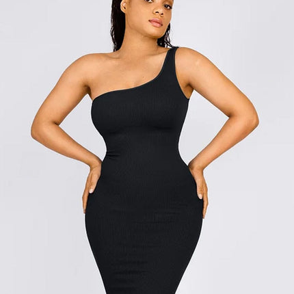 Wholesale ??Seamless Eco-friendly One-shoulder Slanted Neck Waist Trimming Shaper Dress