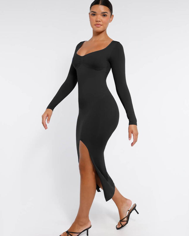 Wholesale🌿 Eco-friendly Seamless Bust Support Tummy Control High Side Slit Shaping Dress