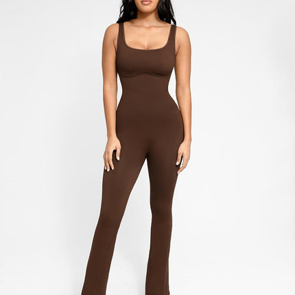 Wholesale Seamless Square Neck U-Back Flared Jumpsuit