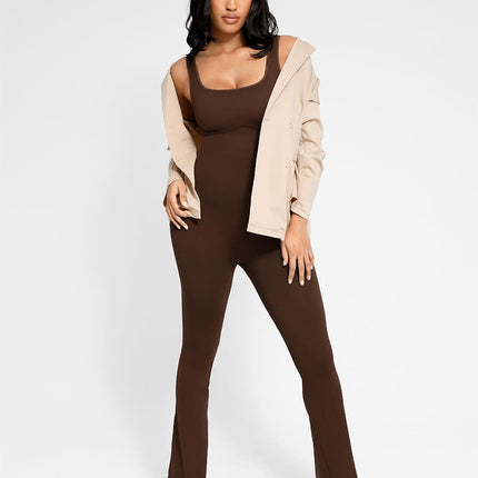 Wholesale Seamless Square Neck U-Back Flared Jumpsuit